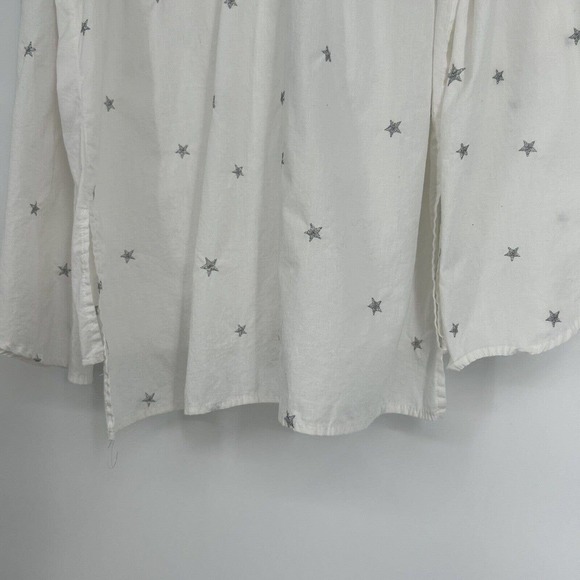 Lucky Brand Off The Shoulder Top White Silver Star Embroidered Button Up Size M - Picture 9 of 11